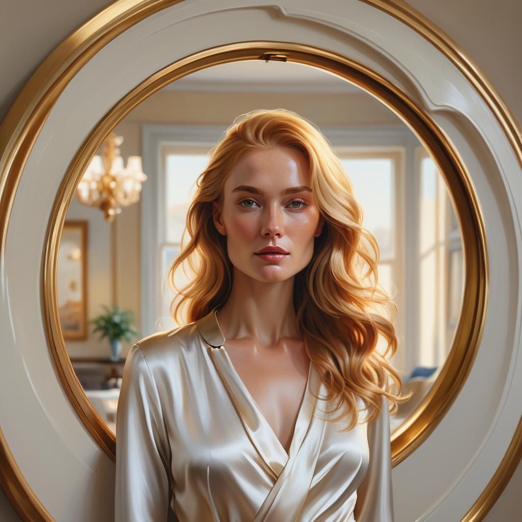 Elegant Woman in Luxurious Interior: Oil Gouache Painting