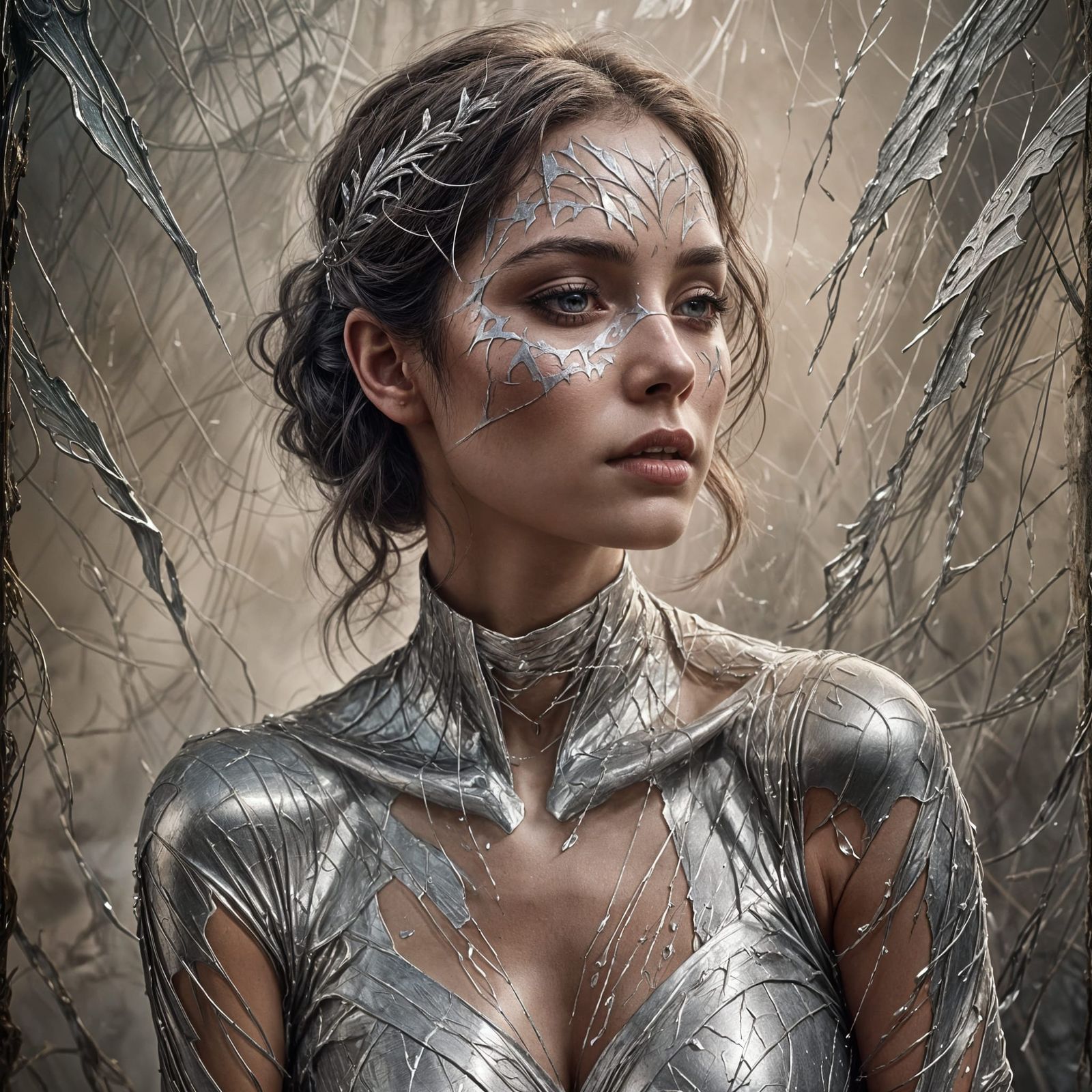 Woman with Silver Scars: Detailed Fantasy Concept Art