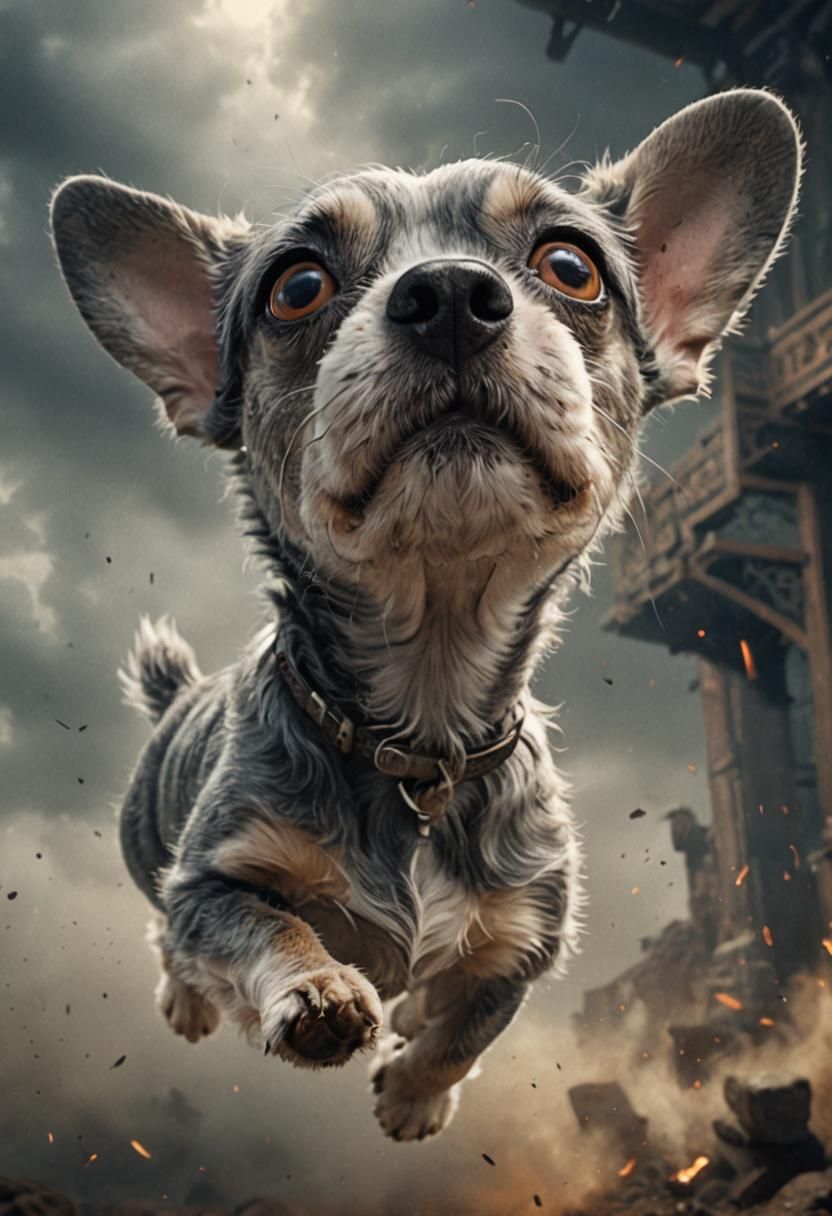 Dramatic Gray Dog Portrait in Digital Painting Style