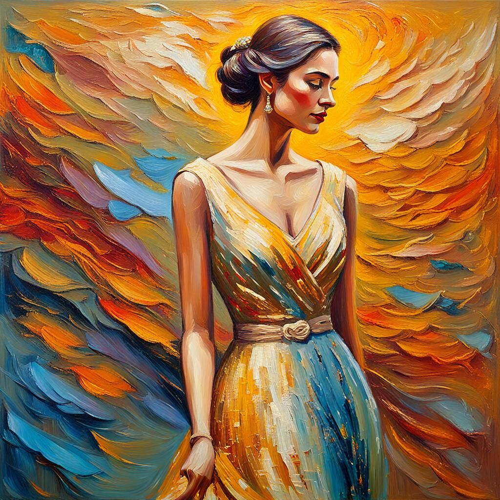 Elegant Woman in Studio, Neo-Impressionist Oil Painting