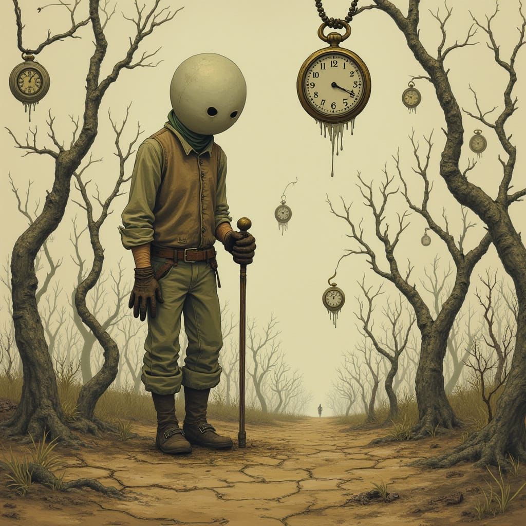Surreal Orchard with Melting Pocket Watches: A Dreamscape