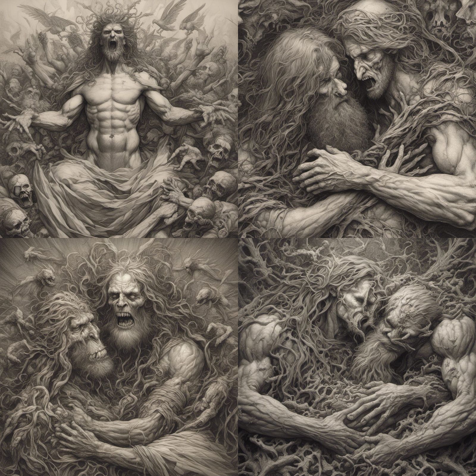 Gothic Pencil Drawing: Demon Choking Jesus