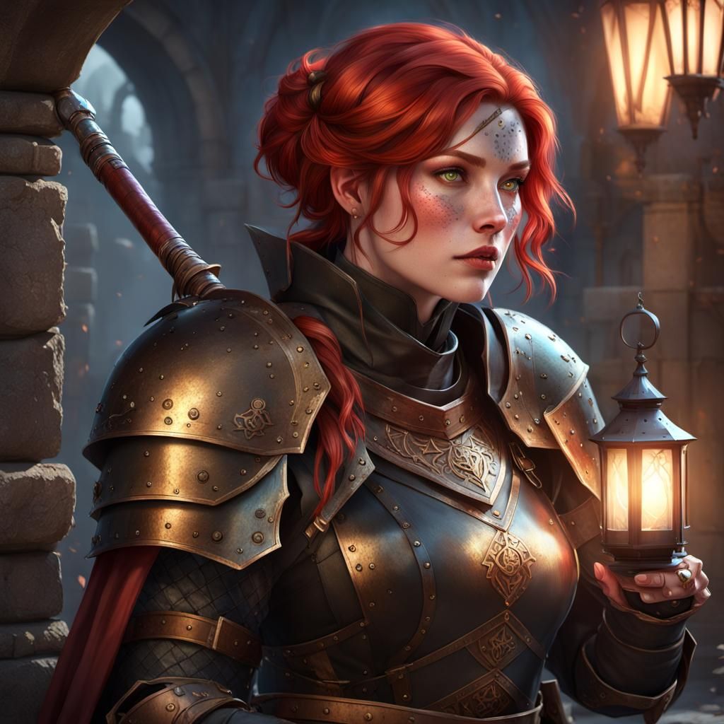 Fantasy Portrait: Redhead Explorer in Dark Ruins