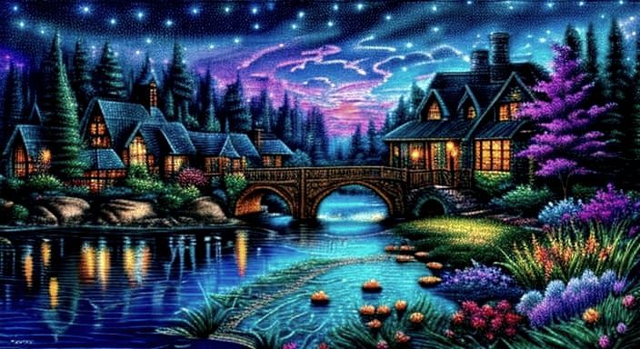 Water Zentangle Landscape in Kinkade Style