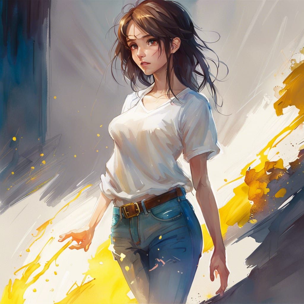 Anime Girl with Magical Hair, Digital Illustration