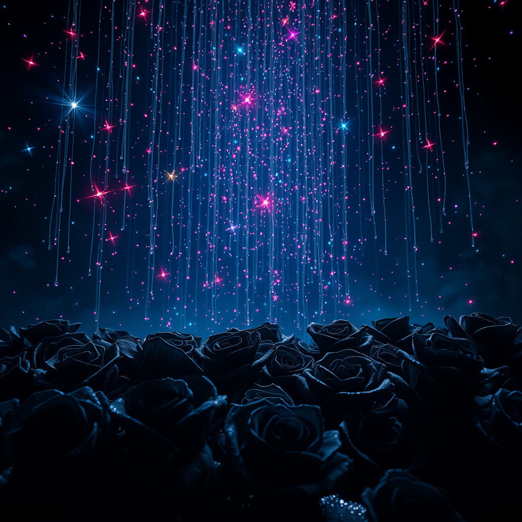 Iridescent Stars Rain on Black Roses