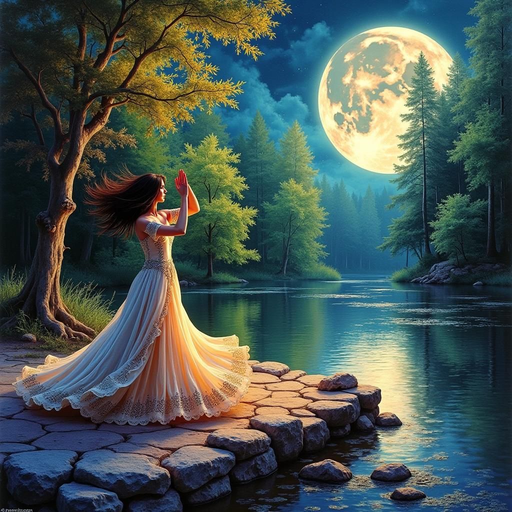 Moonlit Slavic Dance: Romantic Symbolism