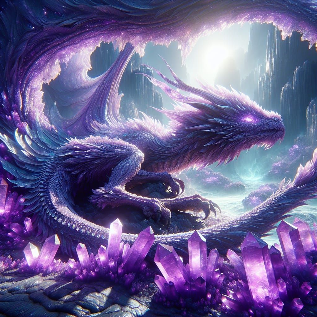 purple dragon laying around amethyst