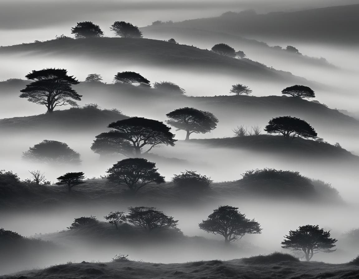 Misty Moorland Landscape in Intricate Detail