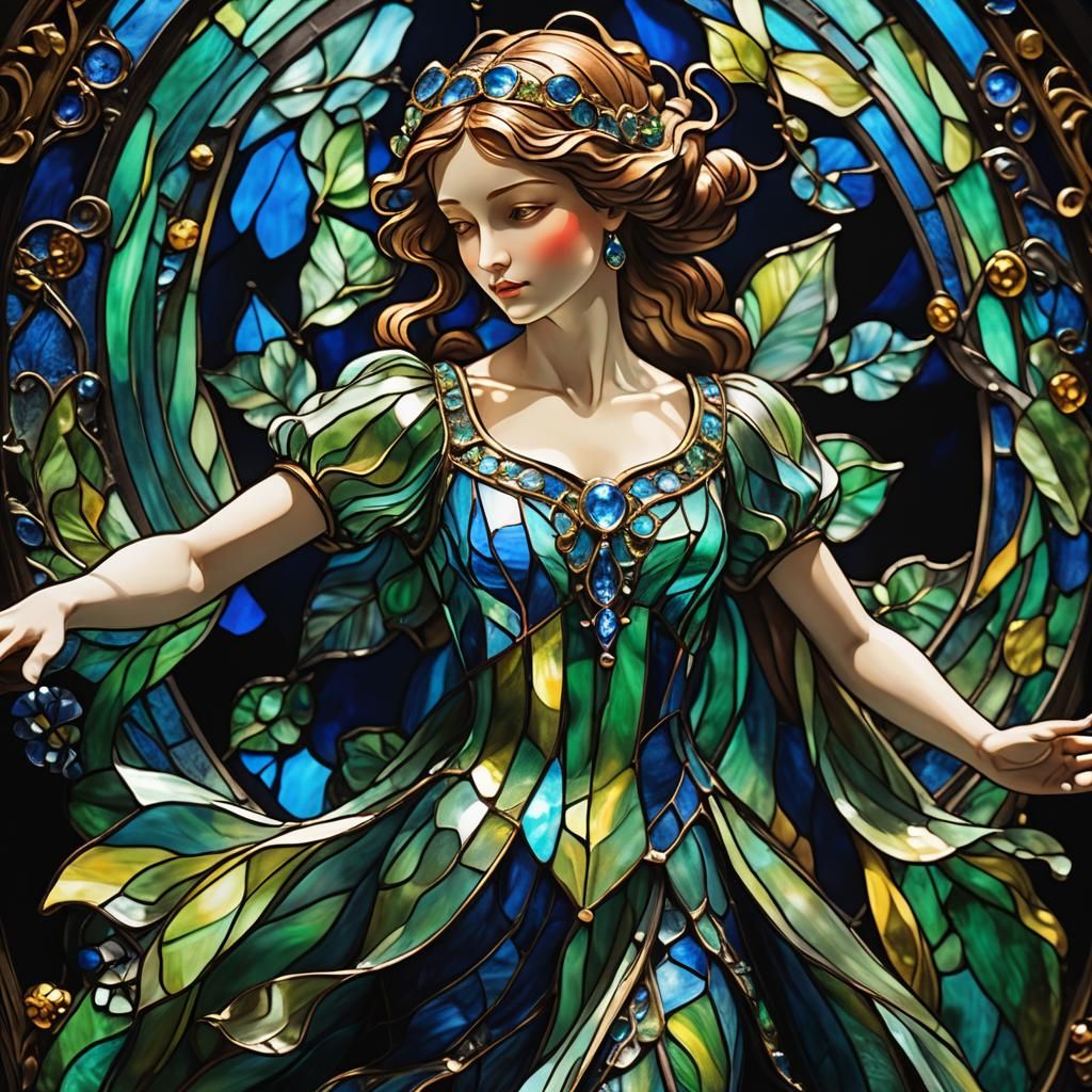 Intricate Stained Glass Figurine with Luminous Color