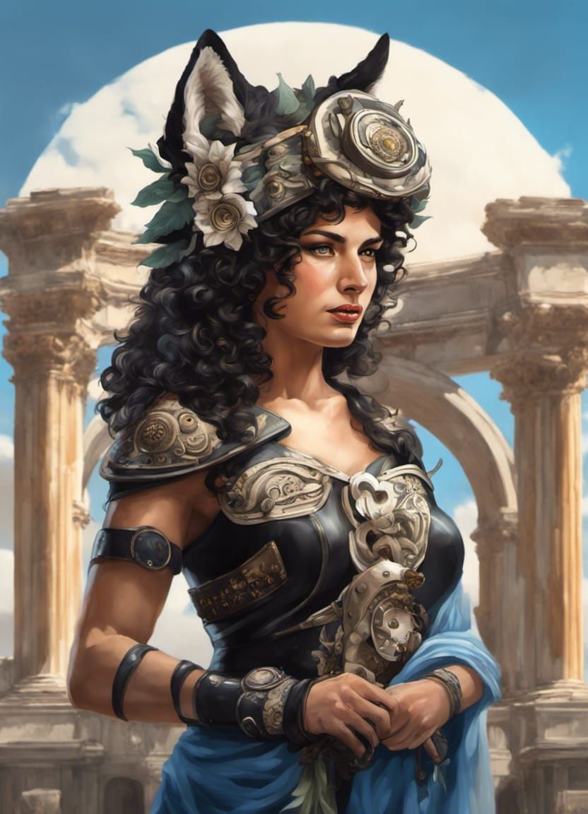 Italian Woman Warrior with Wolf and Lilies