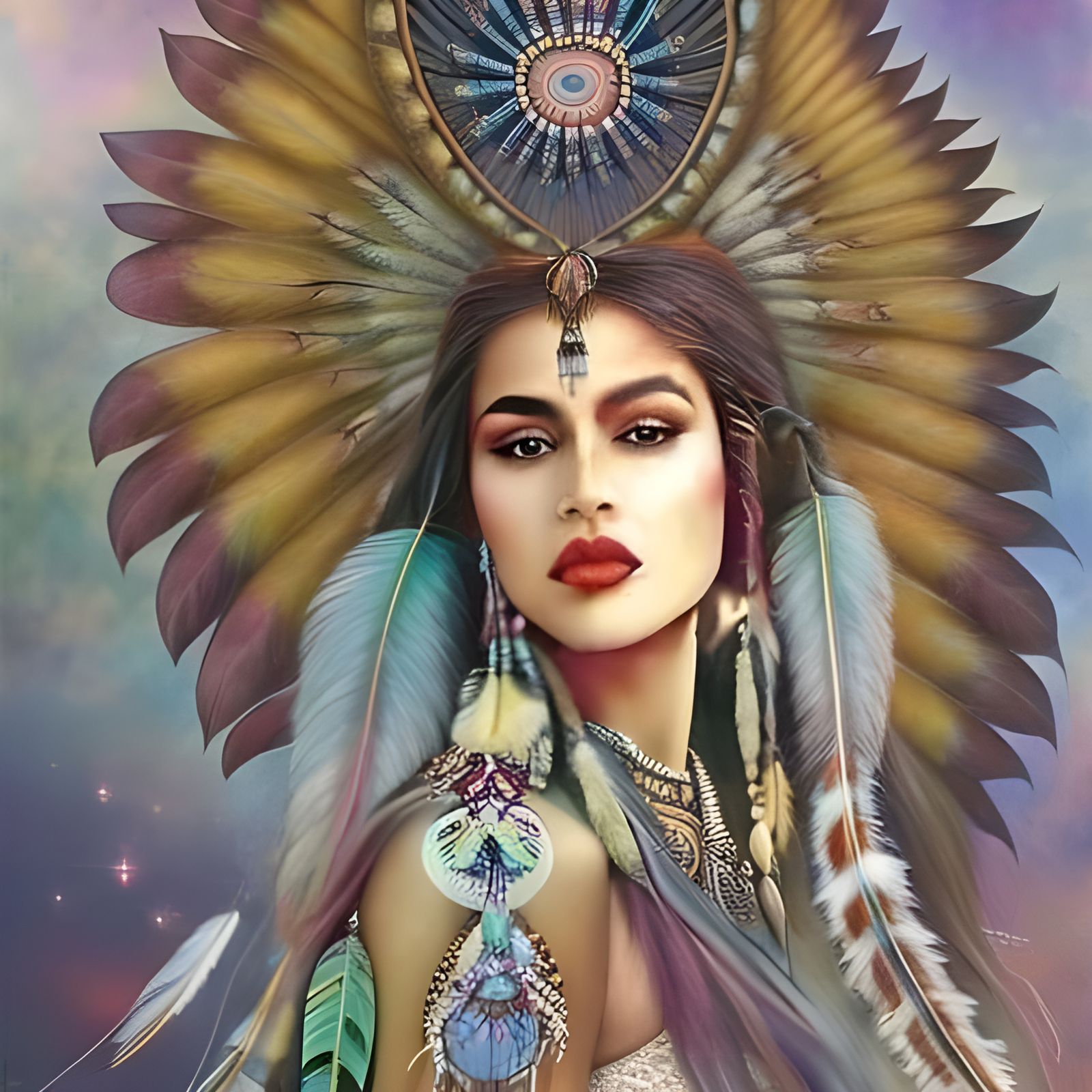 Native American Warrior Princess with Eagle Fetish