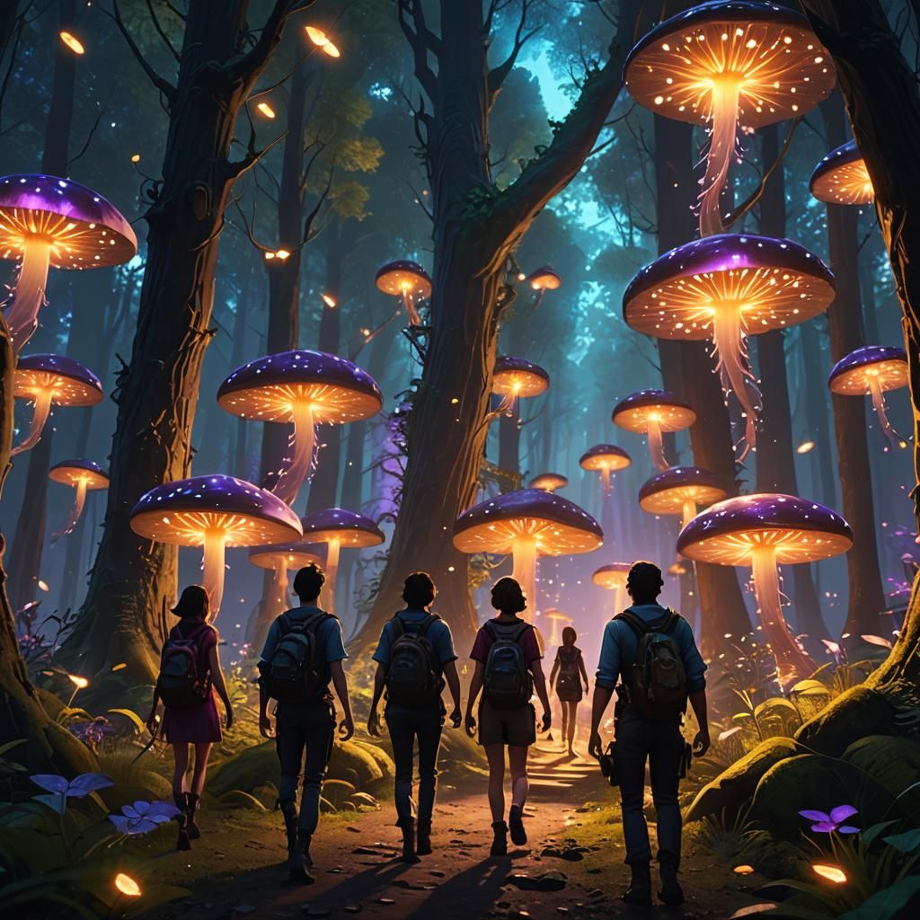 Mystical Forest Night Scene in Fantasy Style