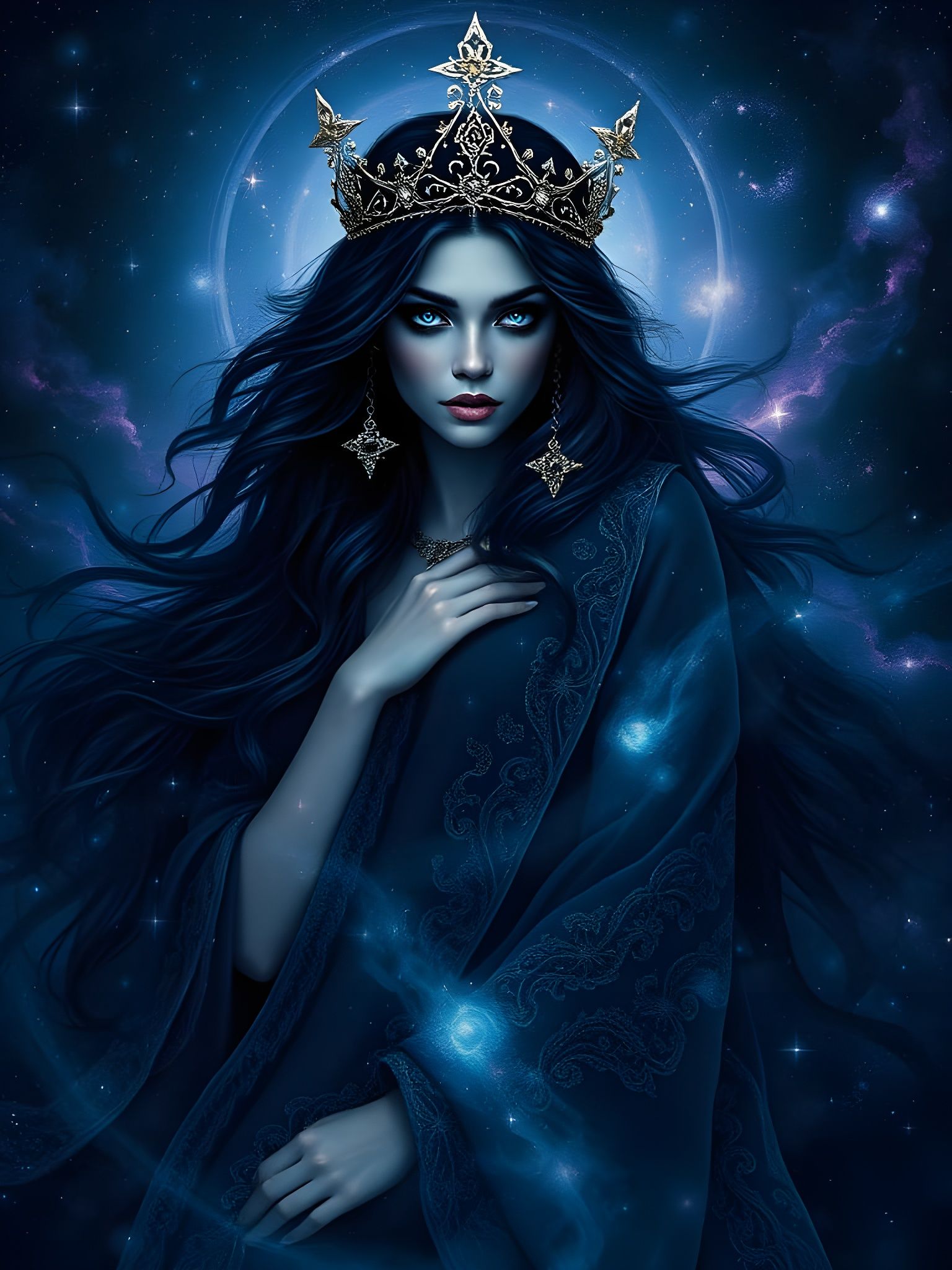 Goddess Nyx Emerging from Cosmos in Gothic Fantasy Style