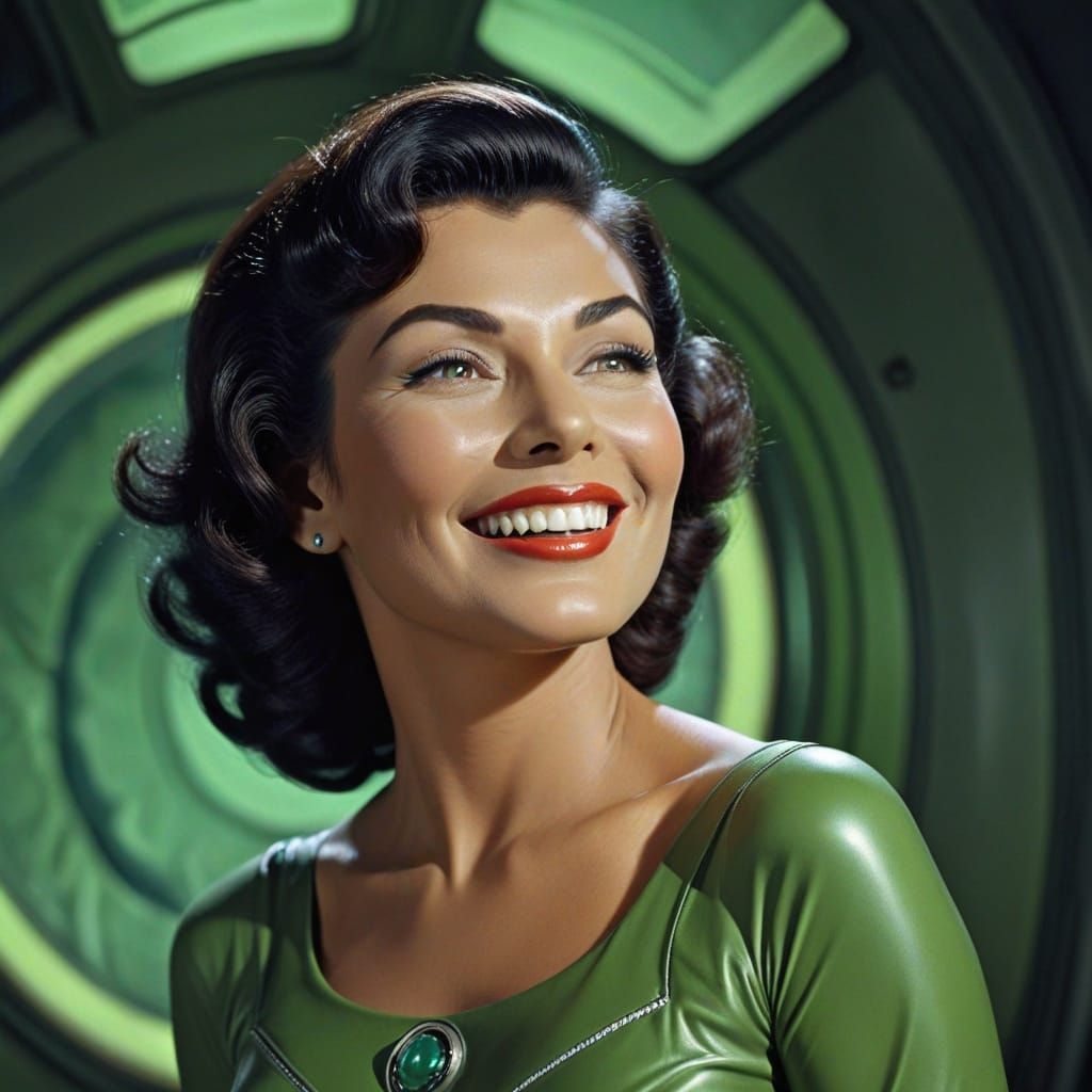 Retro 1950s Alluring Alien with Green Skin