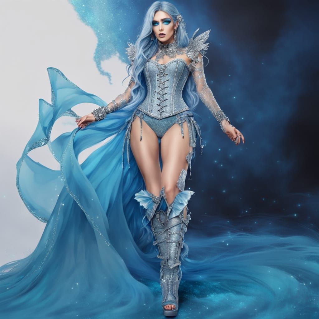 Alt Girl with Light Blue Hair and Glitter