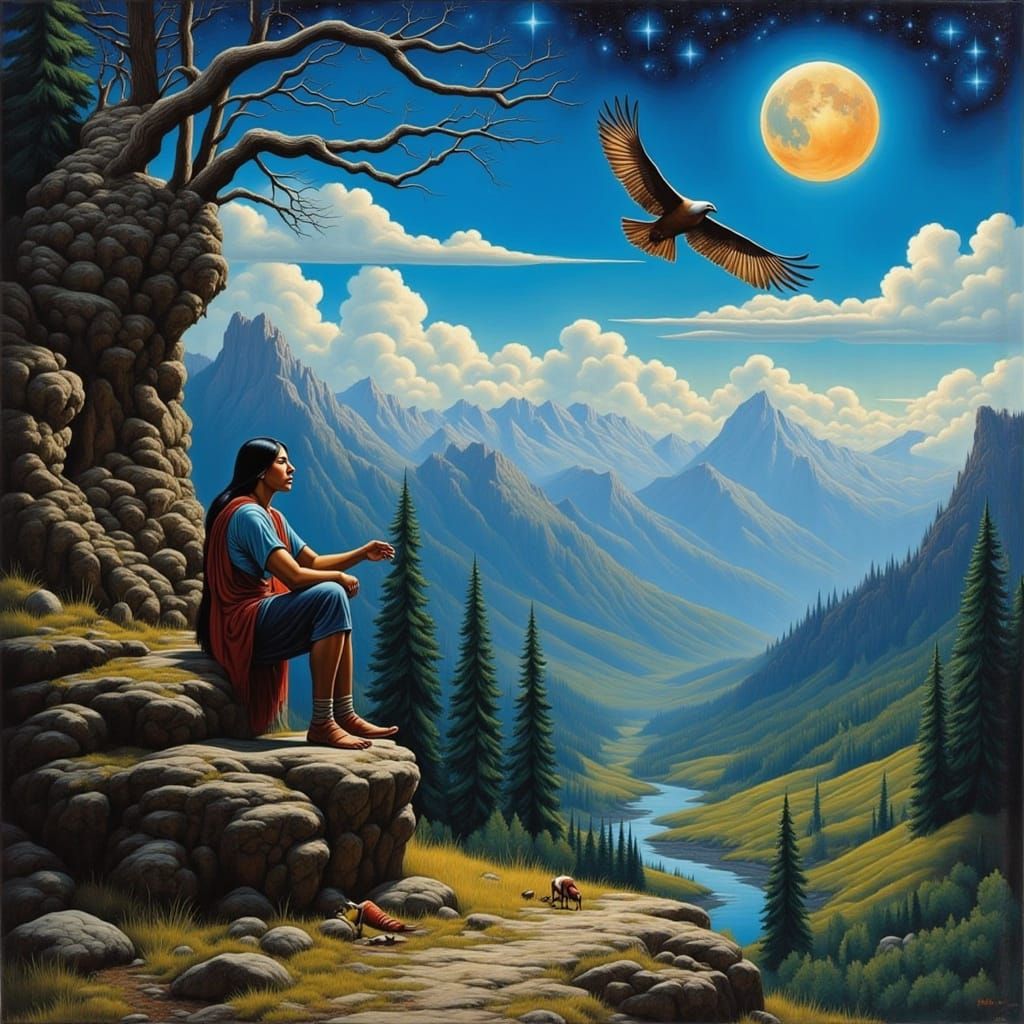 Native American Serenity: Sunrise Over a Mountain Landscape