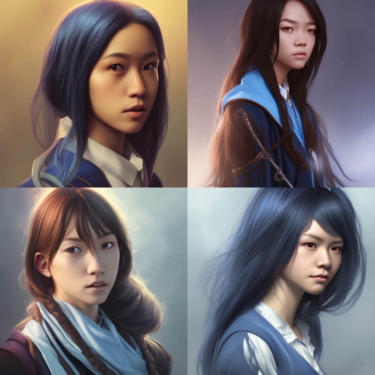 Asian Witch Portrait in Ravenclaw Uniform, Detailed Art