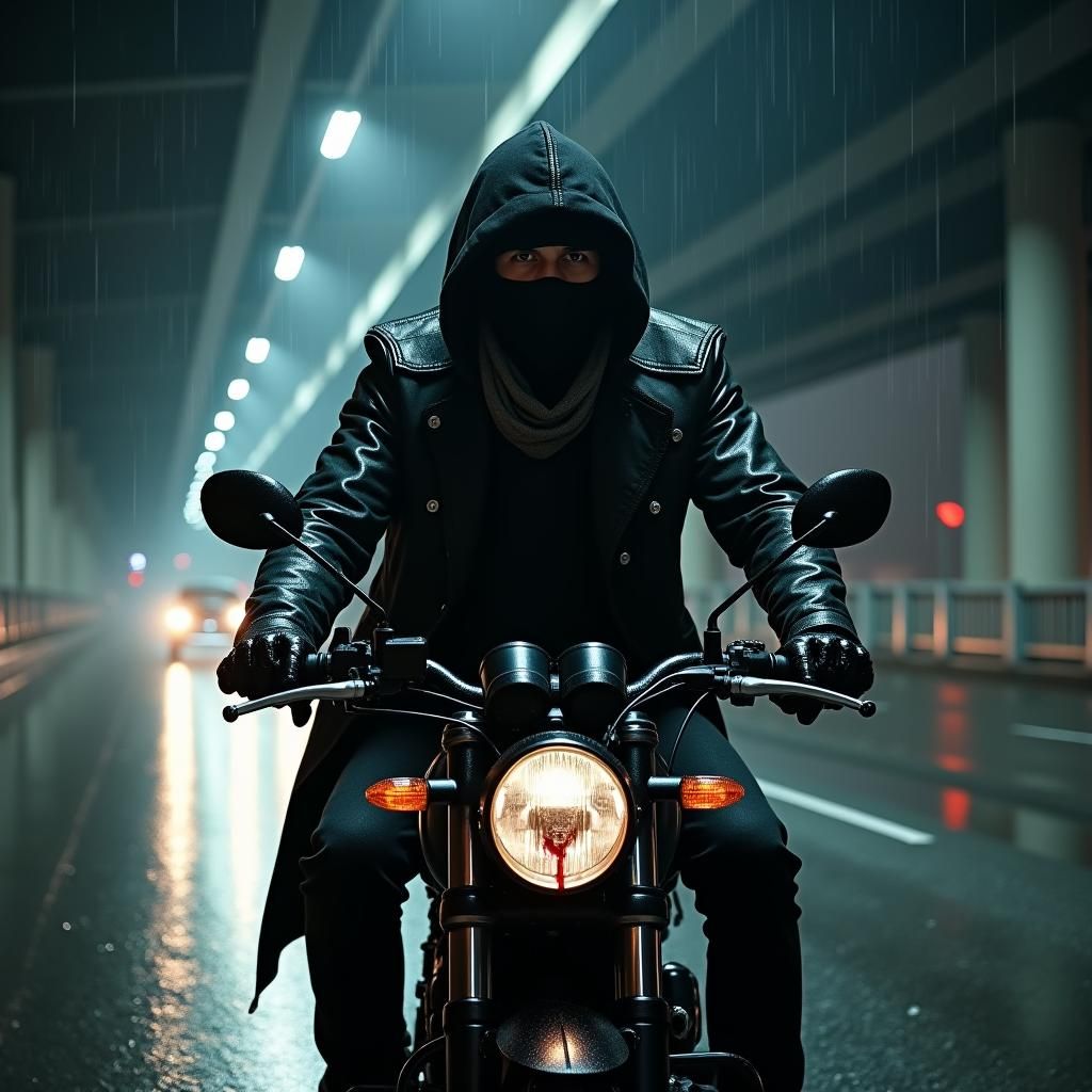 Wounded Man on Motorcycle in Noir Style