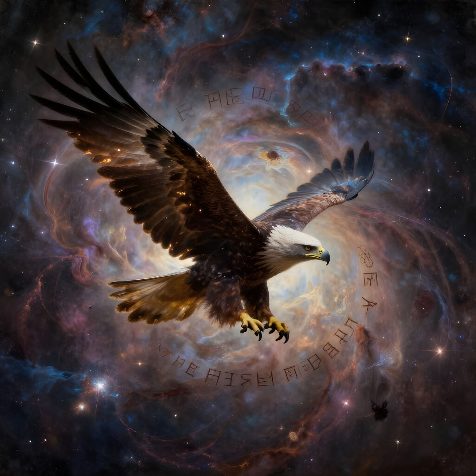 Majestic Eagle in Cosmic Nebula Oil Painting