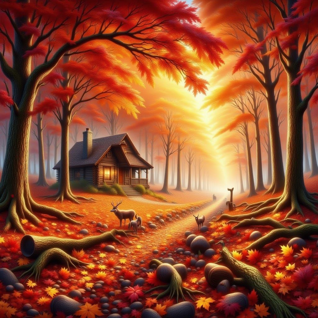 Dreamy Autumn Forest at Golden Hour