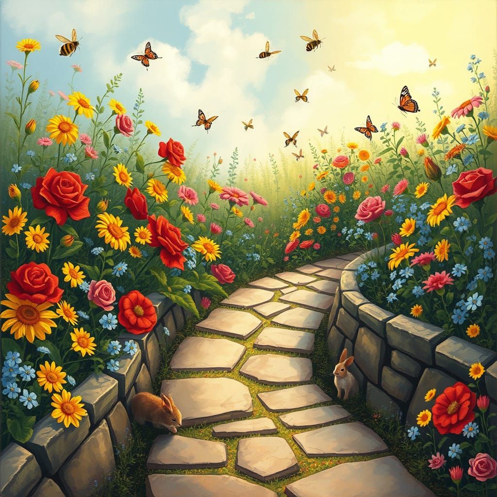 Whimsical Garden Oasis in Vibrant Colors and Enchanted Lands...