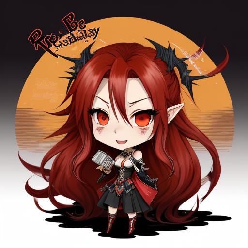 Anime Chibi Vampire Girl Yelling in Despair
