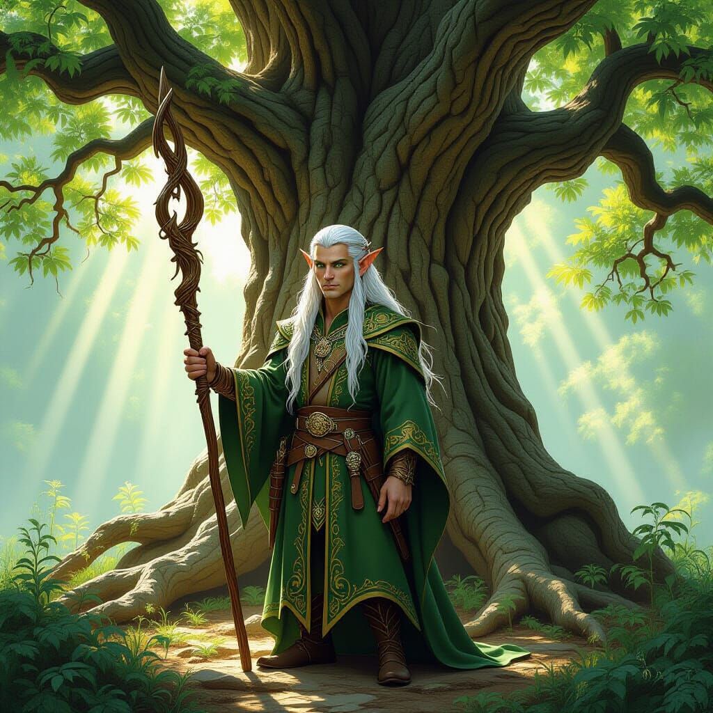 Regal Elf Halfling in Sun-Dappled Forest