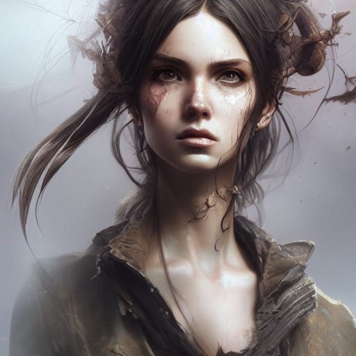 Elegant Woman in Post-Apocalyptic Outfit: Hyper-Detailed