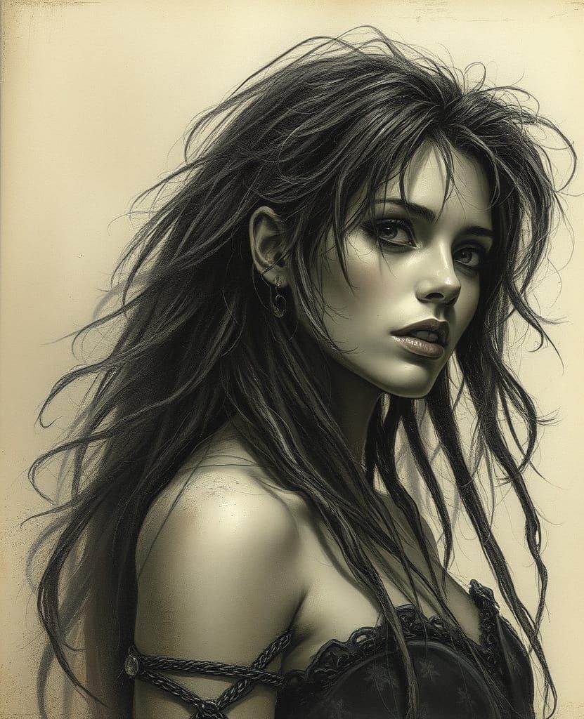 Fantasy Warrior Woman Illustration in Dark Style