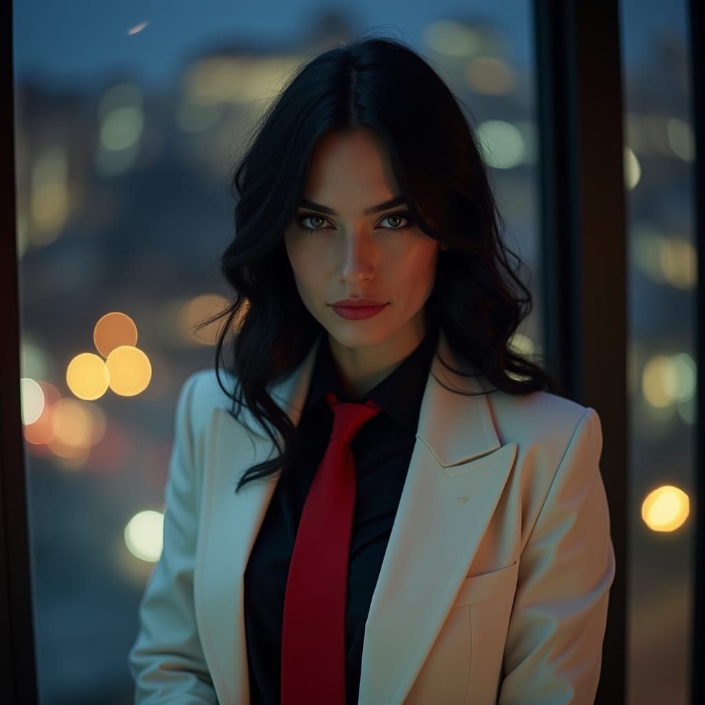 Hyper-Realistic Portrait of Woman in Armani Suit