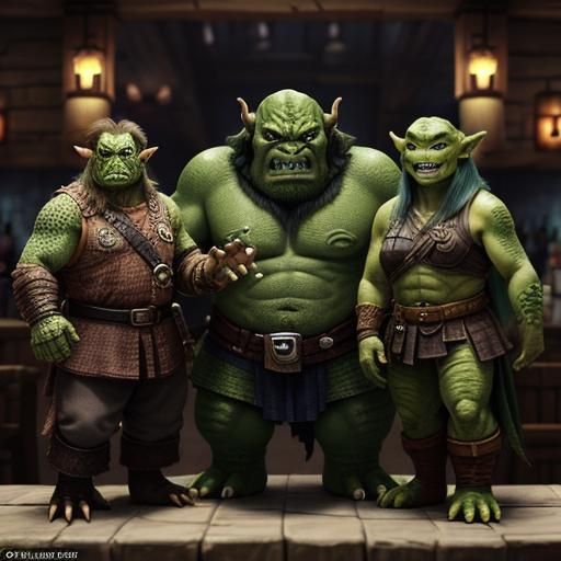 A Fantasy Party: Orc, Dwarf, and Lizardfolk