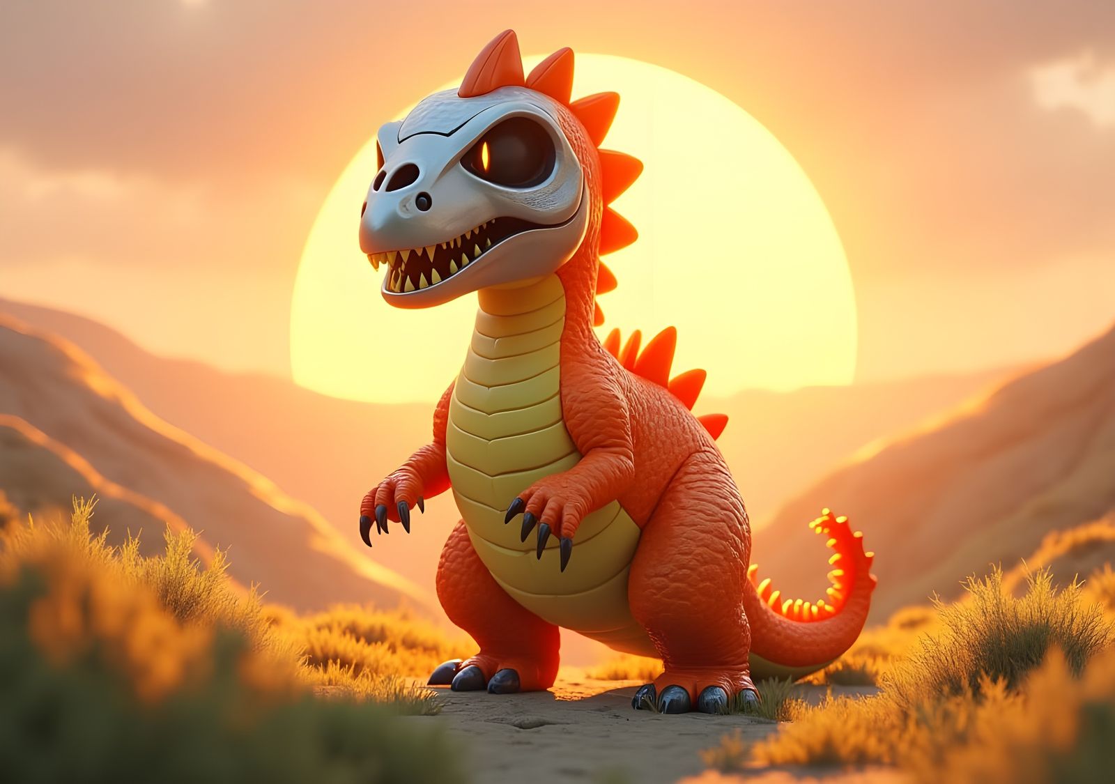 Cell-Shaded Pokémon with Skull Helmet in Valley