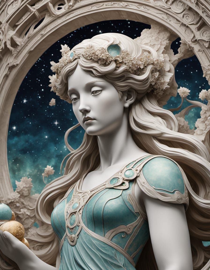 Art Nouveau Sculptor Carves Asteroid into Celestial Goddess