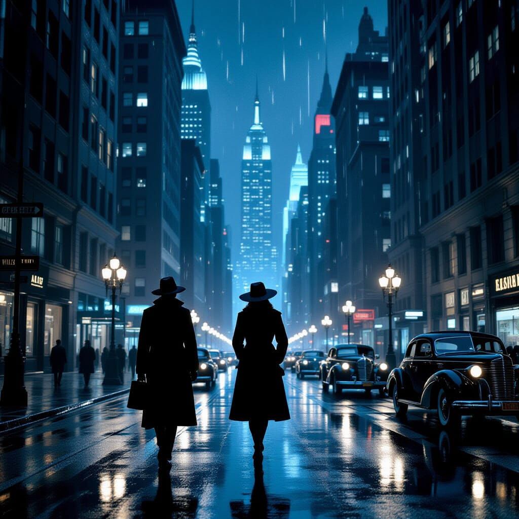 Rainy 1930s New York City Street Scene