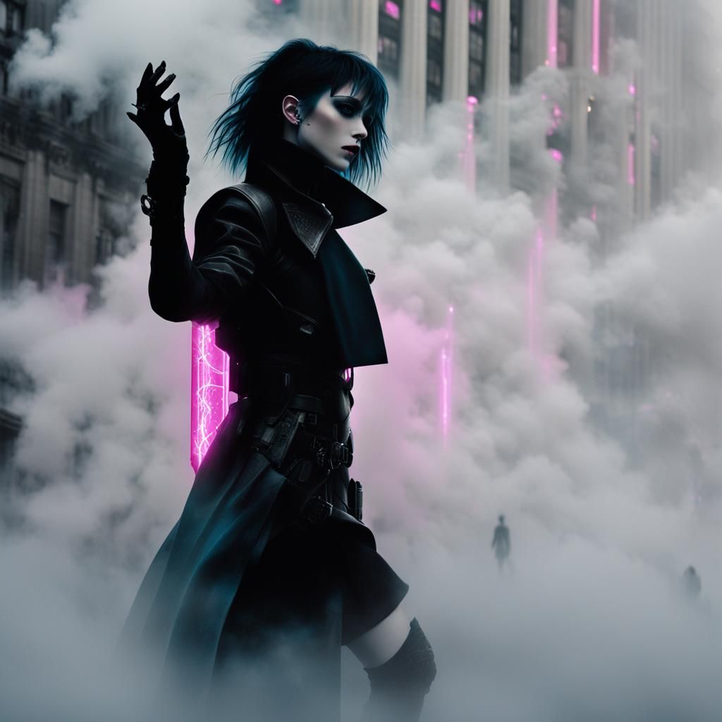 Gothic Cyberpunk Model in Futuristic Ruins