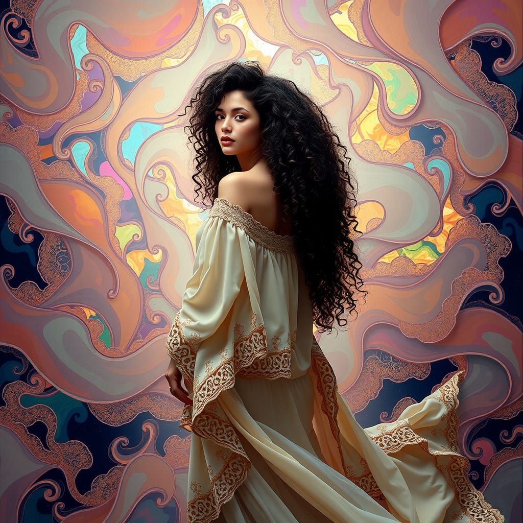 Ethereal Goddess in Iridescent Hues