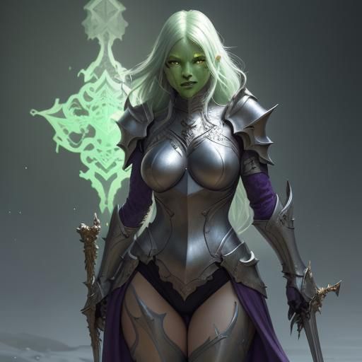Female Goblin Paladin in Shining Armor