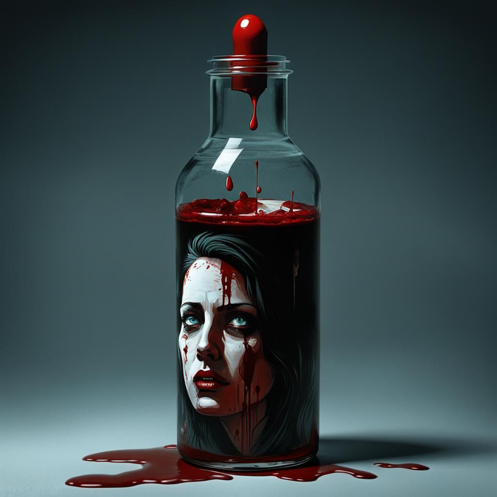 Woman in Blood Bottle: Sinister Art