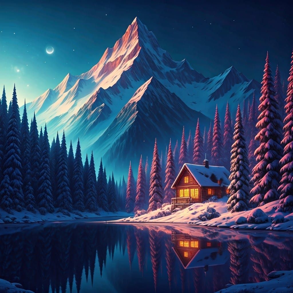 Serene Winter Refuge in a Snowy Alpine Wonderland