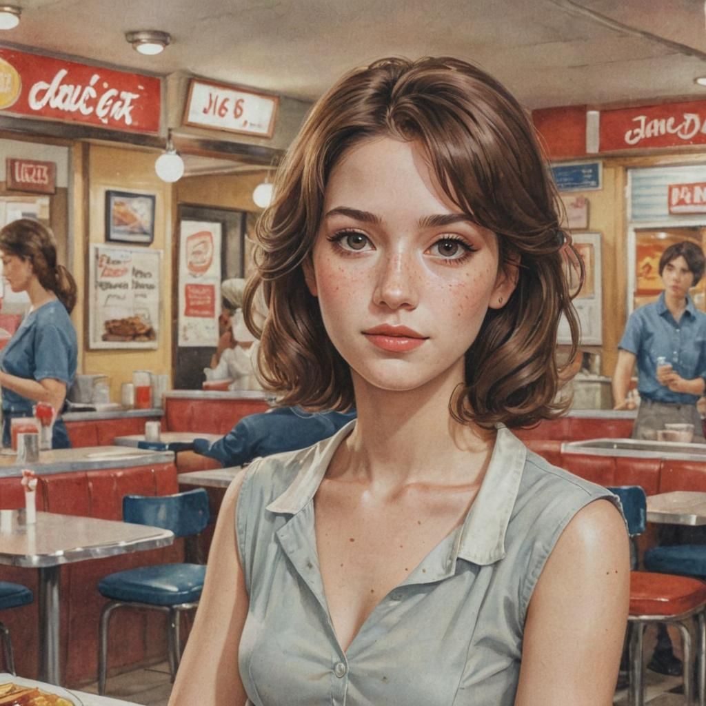 Enigmatic Jane Doe in 50's Diner Setting