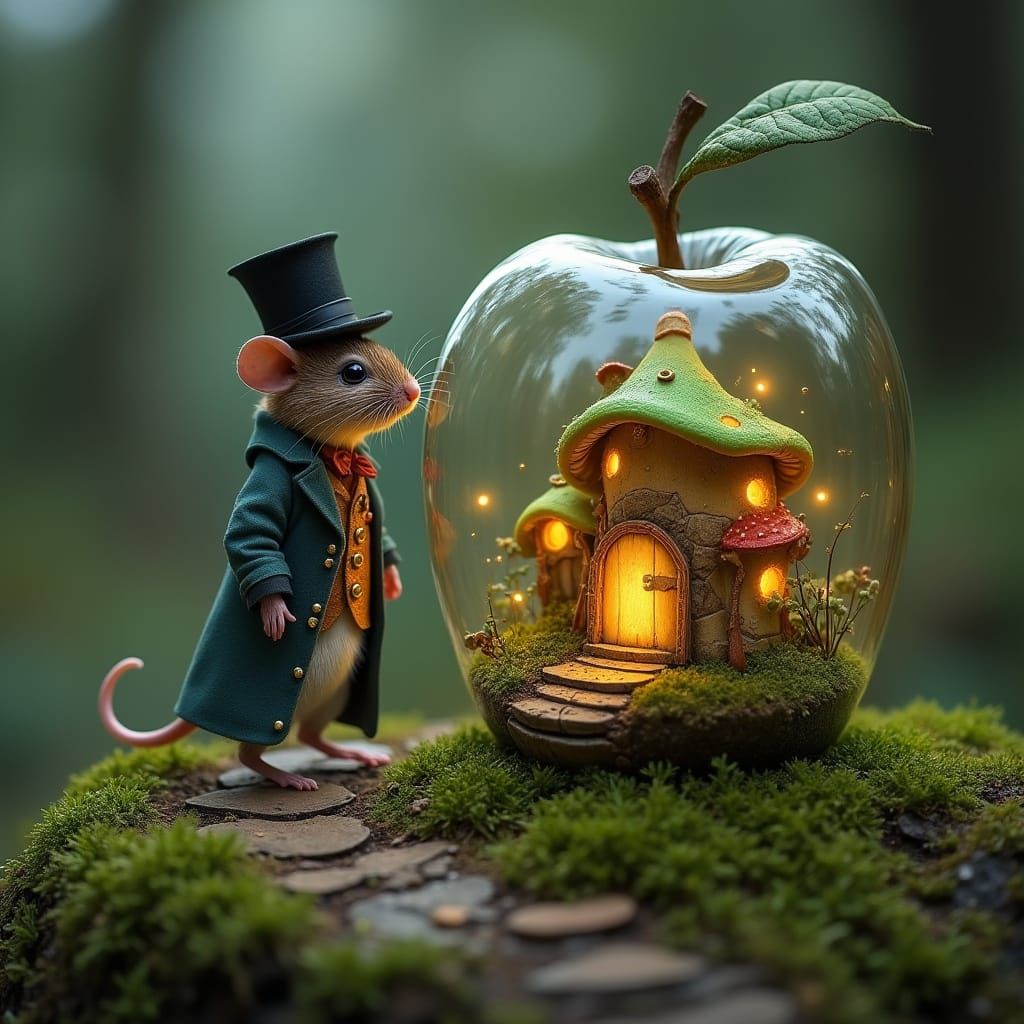 Whimsical Mouse in a Glass Apple Wonderland