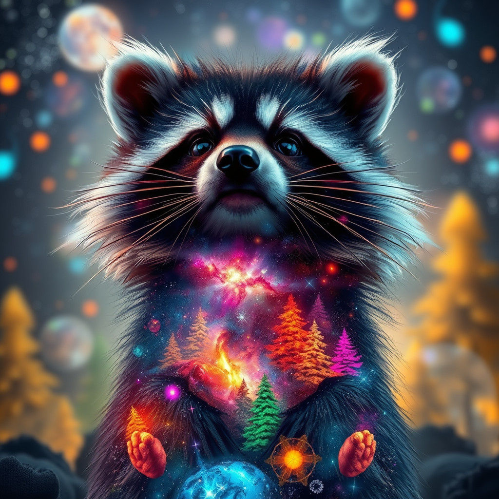 Cosmic Raccoon with Galaxy Fur