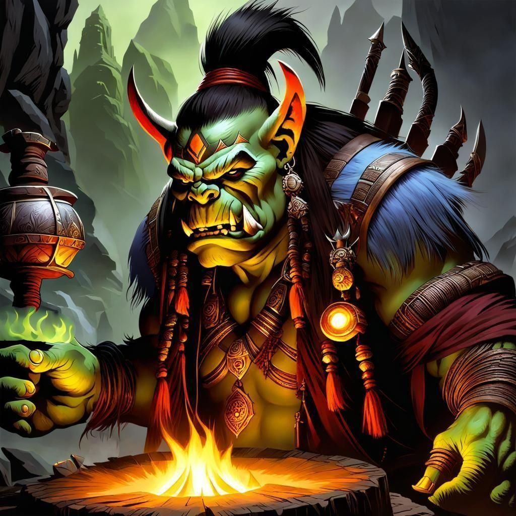 Mystical Orc Shaman Casting a Spell