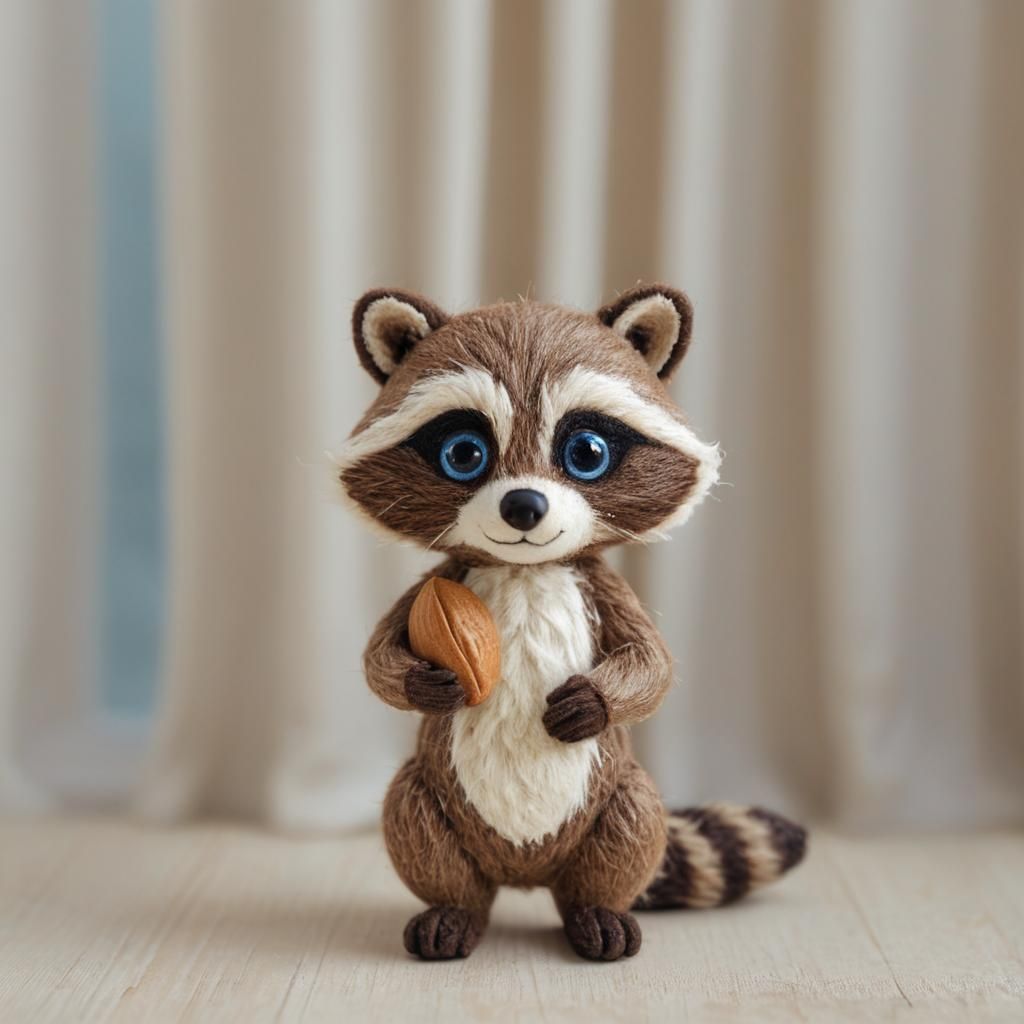Cute Felt Raccoon Portrait with Almond