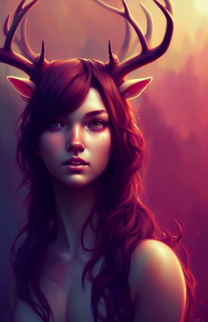 Detailed Portrait of a Deer-Human Hybrid