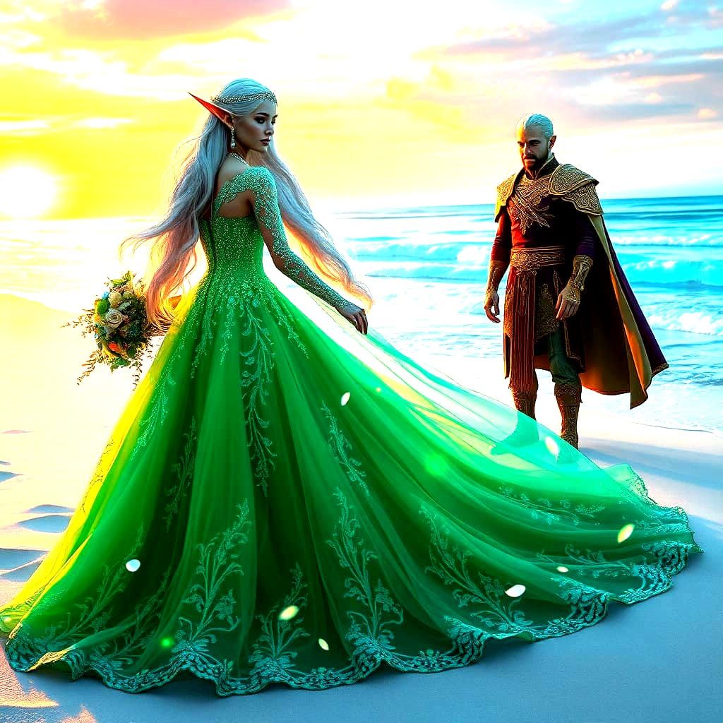 Enchanted Elven Wedding on a Pristine Beach in Whimsical, Dr...