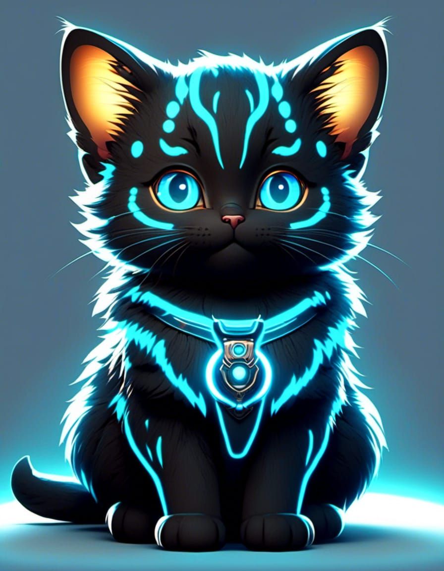 Anime adorable Fuzzy glowing fiberoptic luminous chibi kitten is glowing bioluminescent, photo of the year, high resolut...