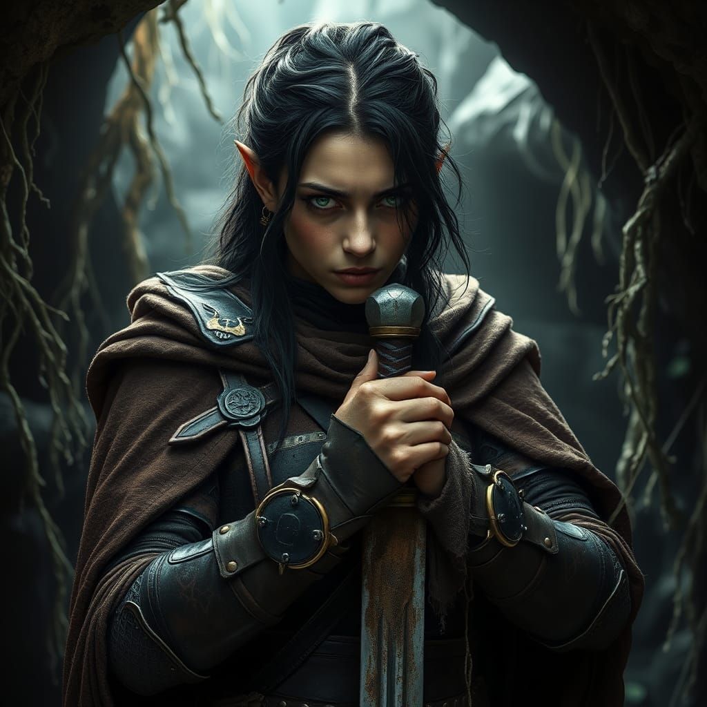 Weary Elf Champion at Cave Entrance