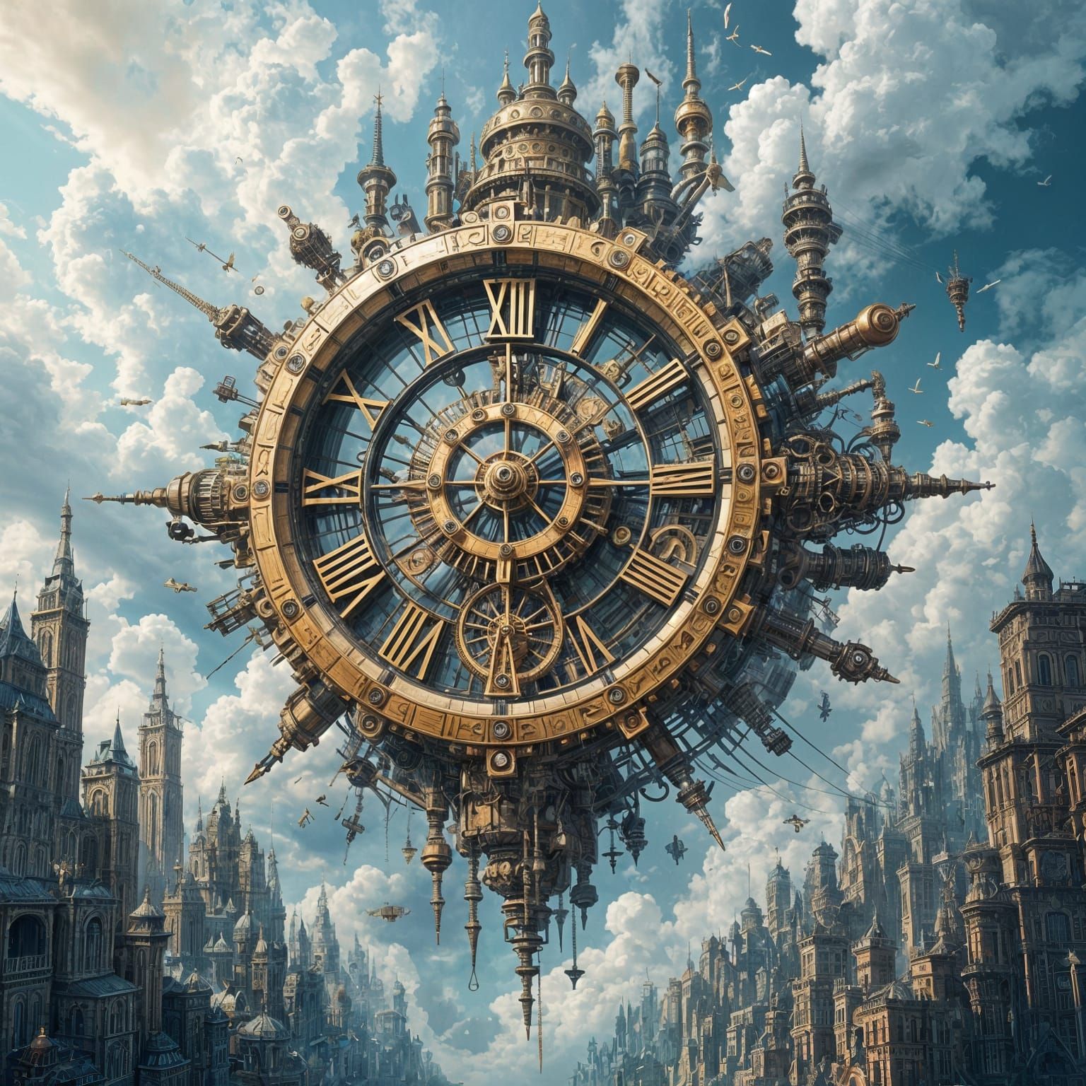 Surreal Steampunk Cubism Dreamscape with Clockwork Mechanism
